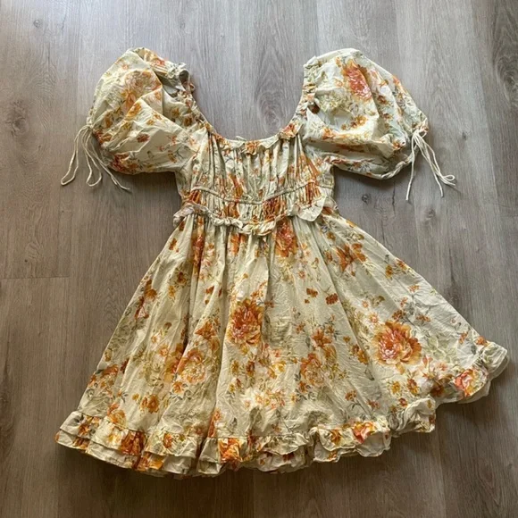 En Saison Floral Mini Dress - Cream and Orange - Picture 2 of 3